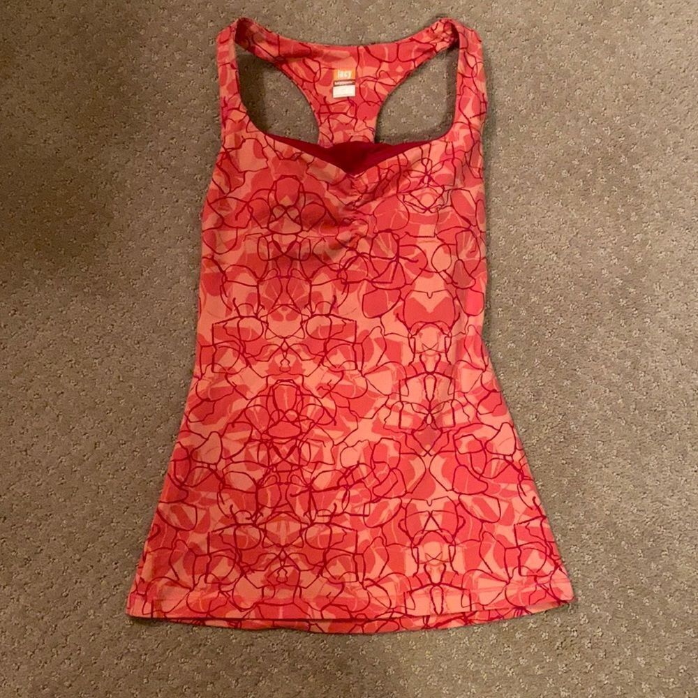 Lucy Pink Abstract Floral Racerback Athletic Tank – XS